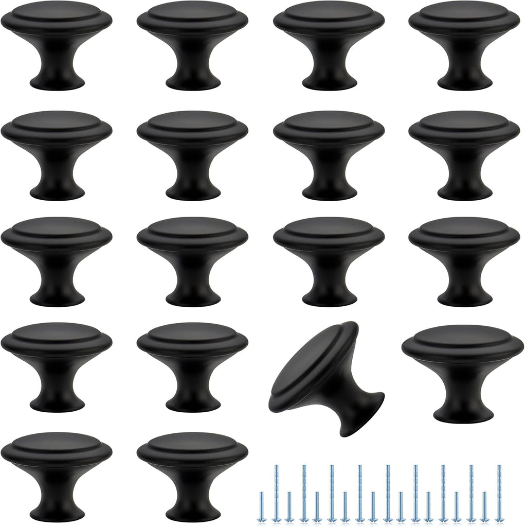 18 Pack Matte Black Cabinet Drawer Hardware 30mm Kitchen Cabinet Knobs Drawer Pulls with Installation Screws for