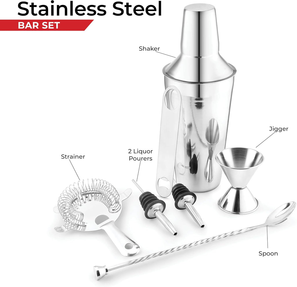 Premium 7-Piece Stainless Steel Bar Set - Complete Cocktail Shaker & Bartending Tools Entertaining | Includes Gift - Set of 7