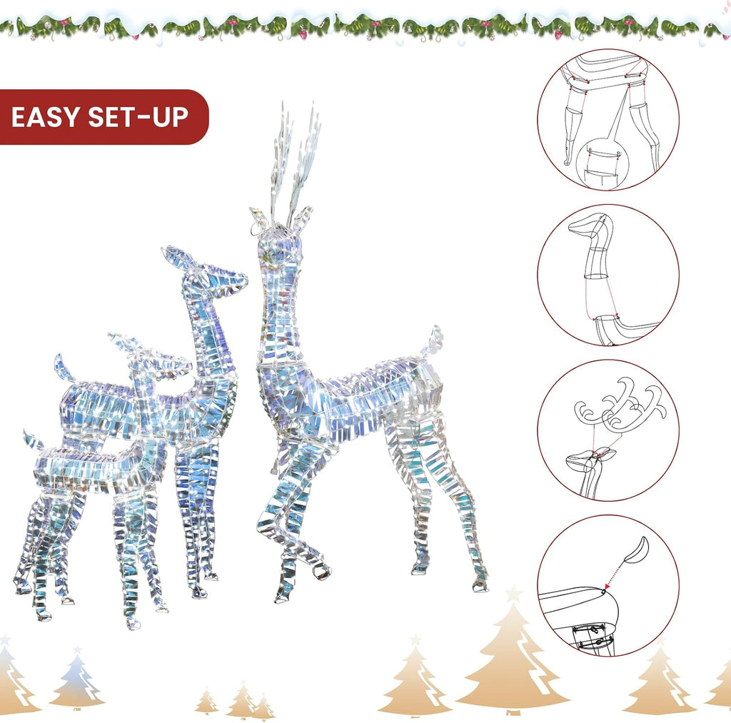 3-Piece Lighted Christmas Deer Family Set, Pre-lit Reindeer Christmas Decoration Outdoor Set for Holiday Yard Patio