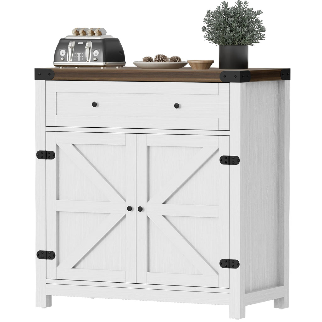 Sideboard Buffet Cabinet with Storage, Farmhouse Coffee Bar Cabinet with 1 Drawer and 2 Barn Doors, Barn Door Console