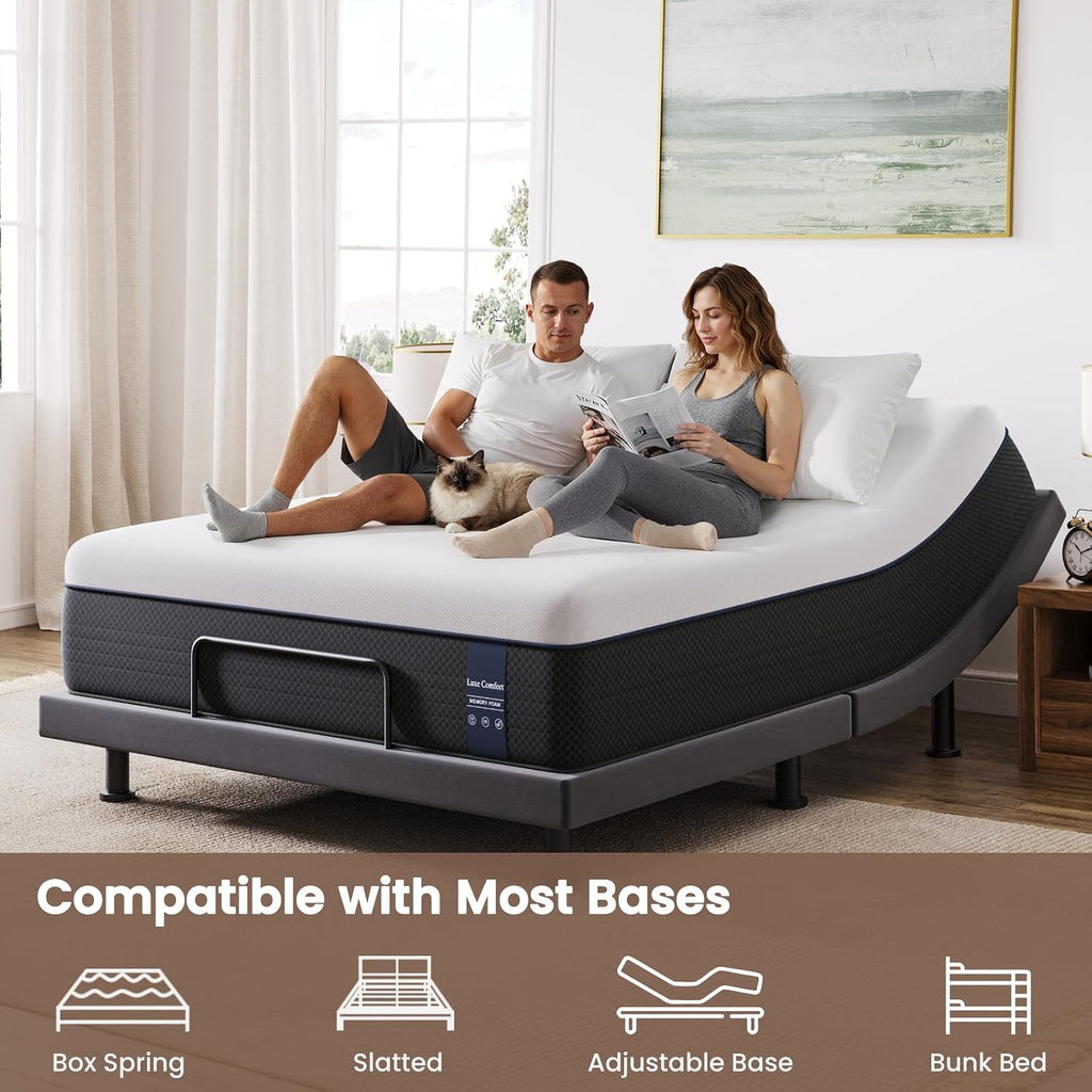 Firm Queen Size Mattress - 12 Inch Memory Foam Mattress with Orthopedic Lumbar Support - Low Motion Transfer & Deep