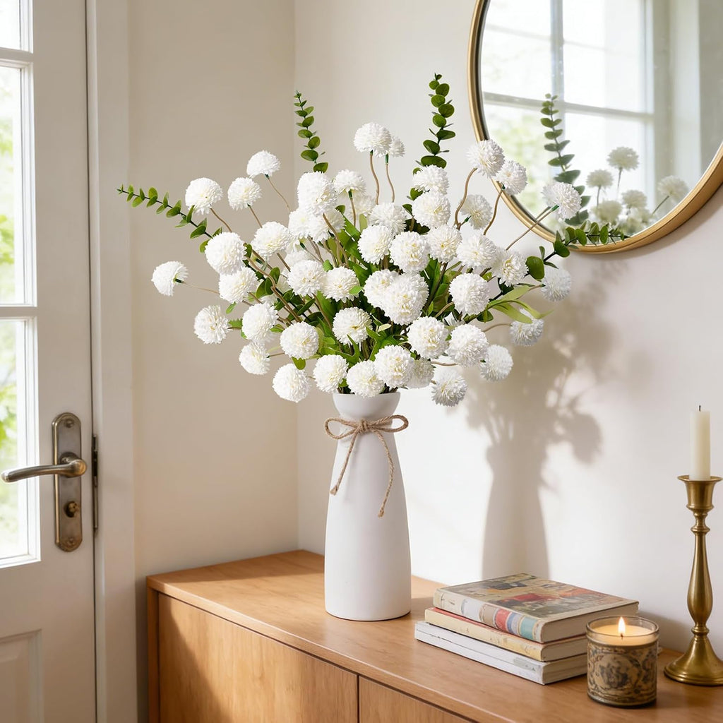 Artificial Flowers with White Ceramic Vase Included,Vase with Flowers - Set of 12