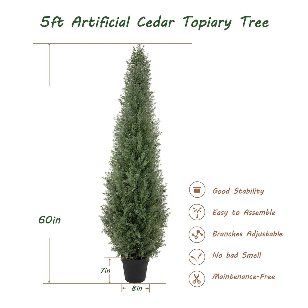 5ft UV Resistant Artificial Topiary Trees Outdoor, 60in Faux Cedar Tree with Full & Realistic Leaves, Fake Cypress