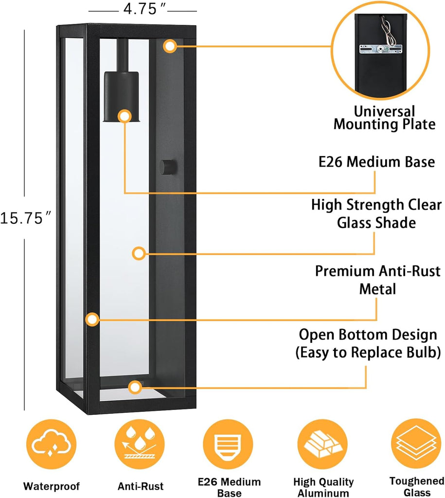 Large Outdoor Wall Lights Exterior 2-Pack, 16'' Waterproof Front Porch Lights Outdoor Wall Sconces, Matte Black Exterior Light Fixtures Lantern for House Garage, Bulb Not Included A123-B0CC8KT42N