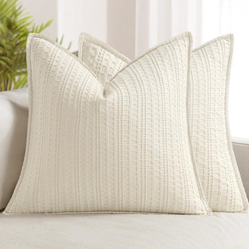 Decorative Waffle Euro Sham Pillow Covers 26x26 Ivory 2 Pack