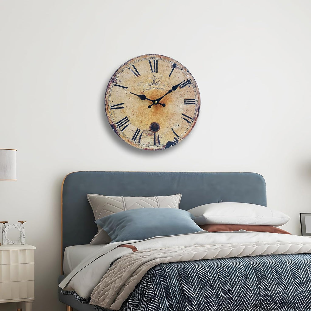 Rustic Large Wall Clock Silent Battery Operated for Farmhouse Livingroom,24 Inch Vintage Wall Clock Non-Ticking for Kitchen Bedroom Home School