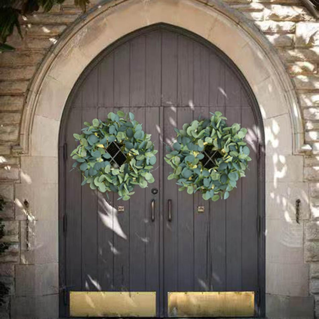 Artificial Eucalyptus Garland Faux Silk Leaf Silver Dollar Eucalyptus Leaves Vines Handmade Garland Greenery - Set of 2