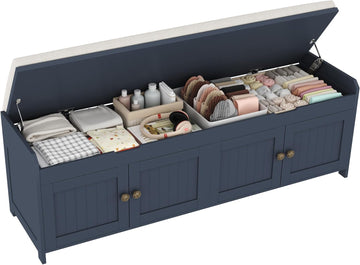 54.4" Shoe Bench with Lift Top Storage, Entryway Bench with Cushioned Seat, Wooden End of Bed Bench, Shoe Cabinet