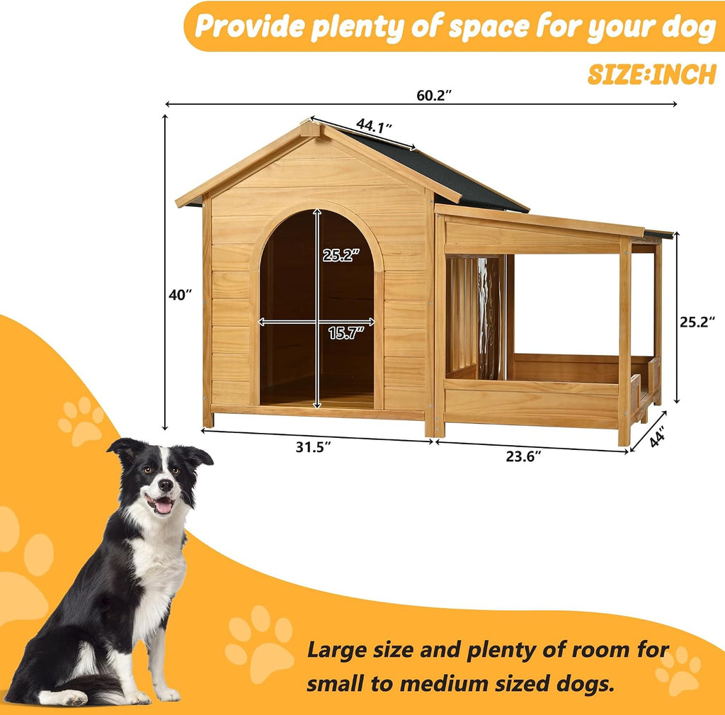 Outdoor Dog House with Insulated Liner, Wooden Kennel with Porch