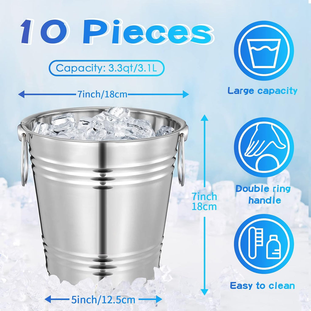 3.3 Qt / 3 L Champagne Ice Buckets Stainless Steel Ice Bucket with Handles,Drink and Wine Chiller Great Bar - Set of 10