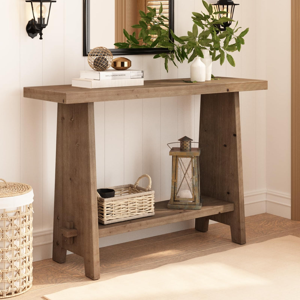 43.3" Wood Console Table, Farmhouse Sofa Table, Brown