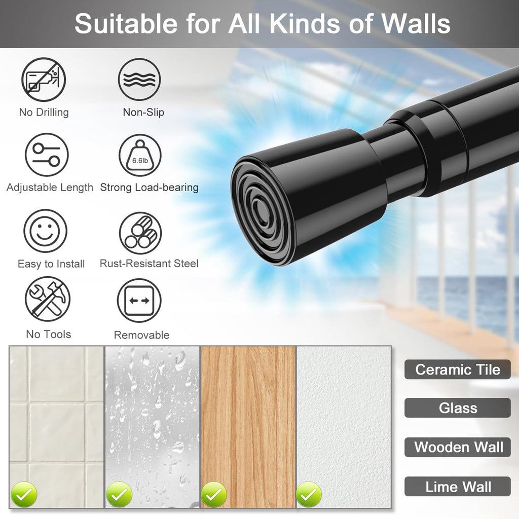 2 Pack Spring Tension Curtain Rods, Adjustable 26-39 Inch, Black