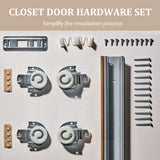 Sliding Closet Door, 5-Lite Frosted Glass Interior Door, 60"(Double 30") x 80" Closet Doors with Com