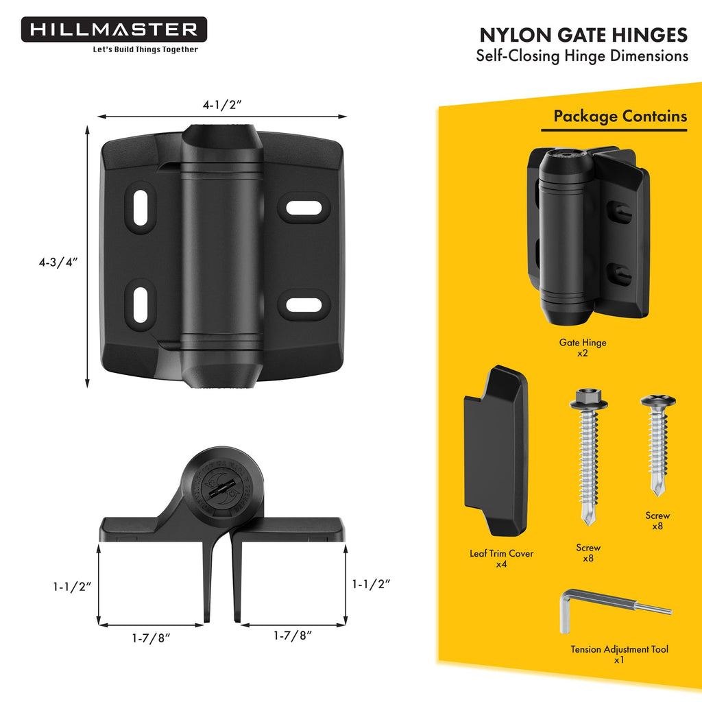 Heavy Duty Self Closing Nylon Gate Hinges for Square-to-Square Vinyl Fence, Pool Gate Hinges with Alignment Legs, No