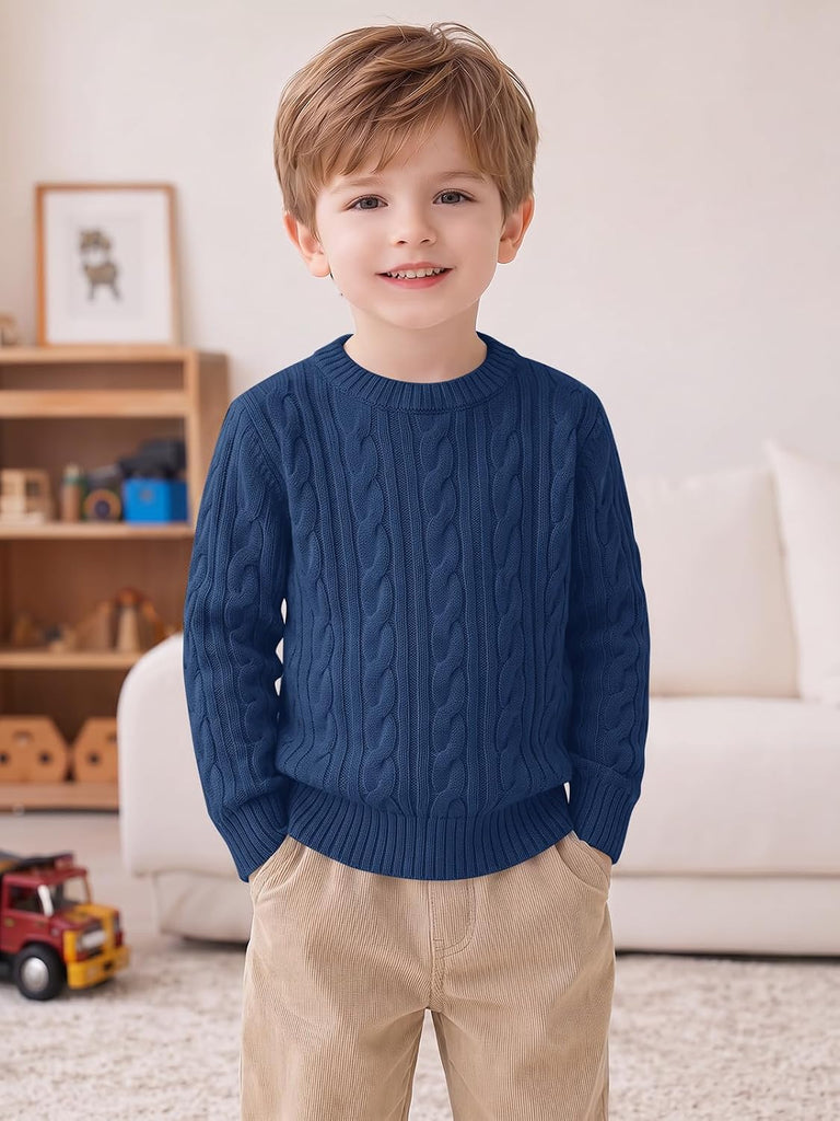 Toddler Baby Boy Cable Knit Crewneck Sweaters Warm Kids Tops