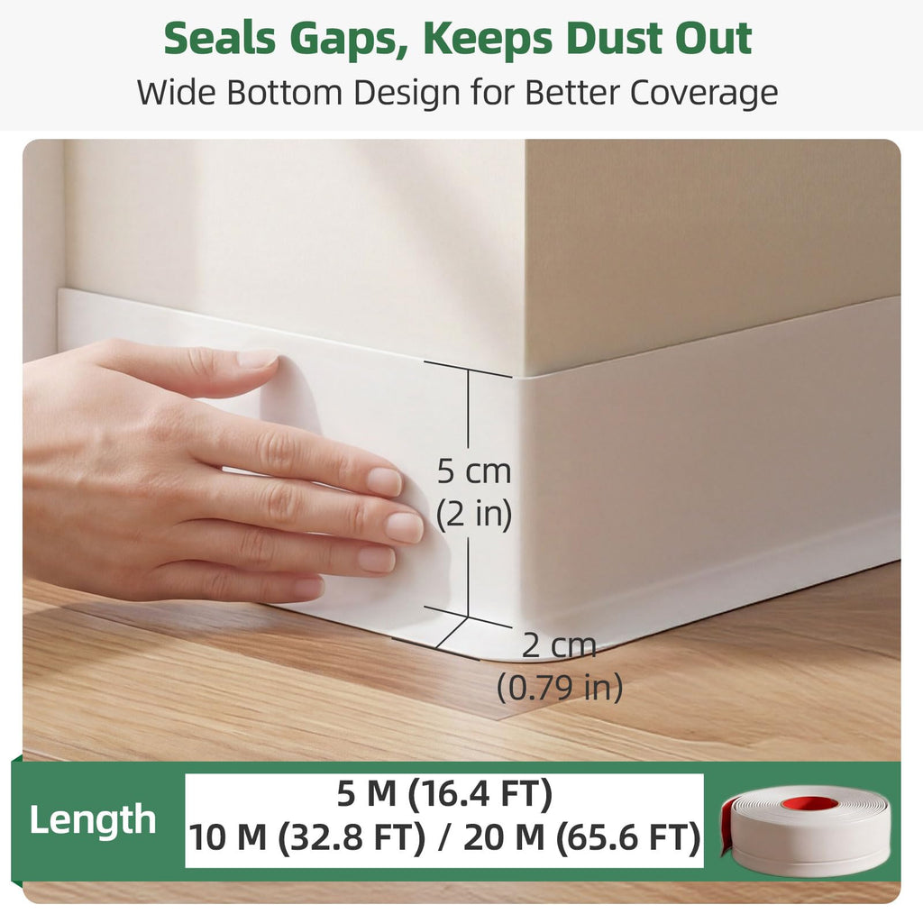 16.4ft Flexible Vinyl Baseboard Trim with Toe, Stick Wall Base
