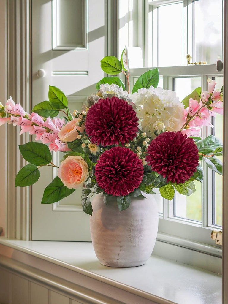 Autumn Artificial Chrysanthemums Ball Flowers 4'' Large Heads Mums Stems Burgundy Fake Hydrangea Flowers Bridal