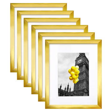8X10 Modern Gold Picture Frame, 6 Pack Photo Frames for Gallery Wall, Display Pictures 5x7 with Mat or 8x10 Without