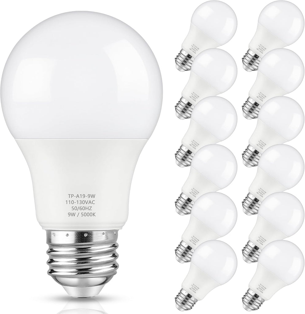 A19 LED Light Bulb, 60 Watt Equivalent LED Bulb, Daylight White 5000K, 850 Lumen, E26 Base, Non-Dimmable, 9W Bright