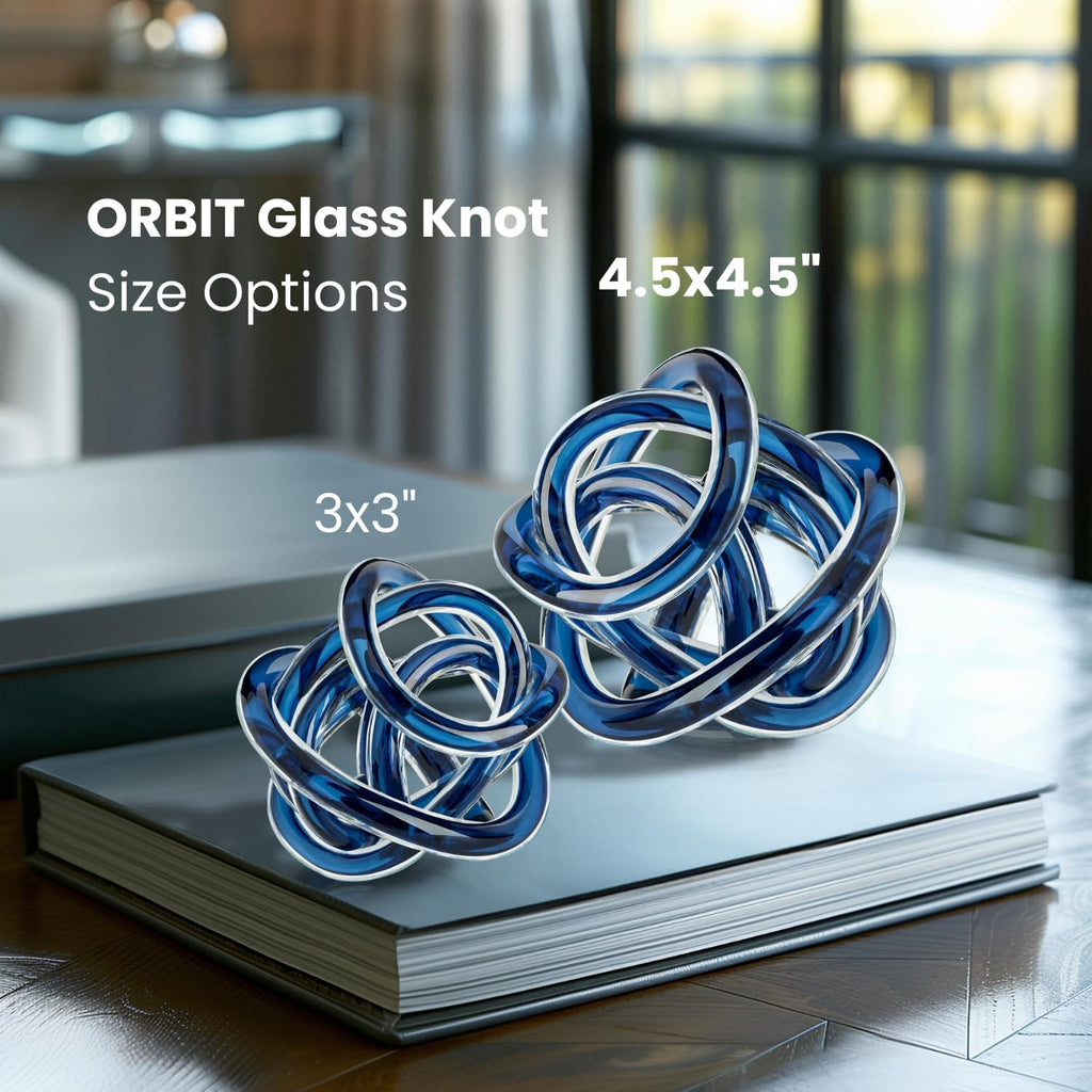 Orbit Hand Blown Glass Infinity Knot Sculpture - 4.5 Inch Glass Art Blue Knot Decor Ball Decor, Small Centerpiece