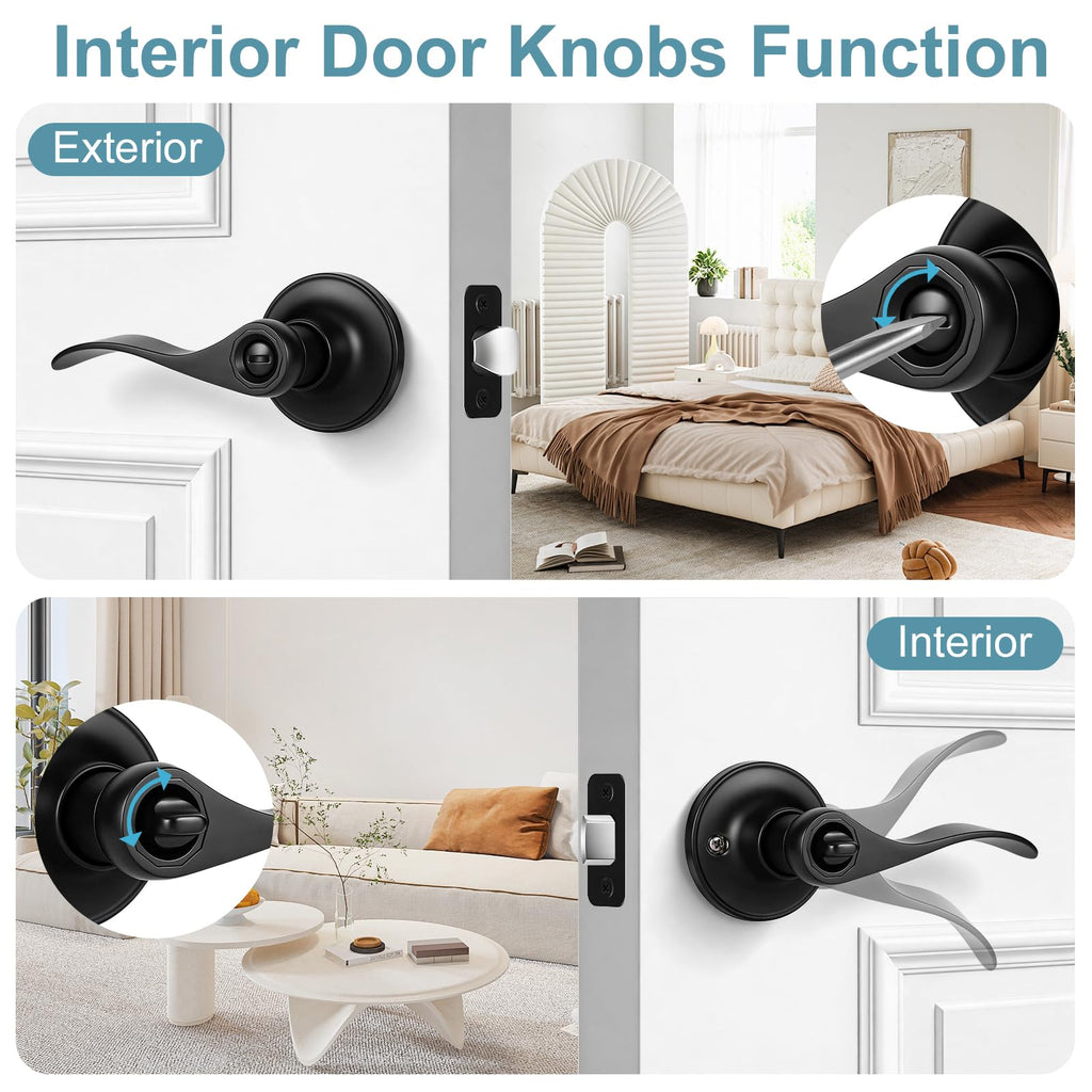 5 Pack Privacy Door Levers Interior Door Handles, Matte Black Keyless Interior Door Knobs Locks , Heavy Duty Door