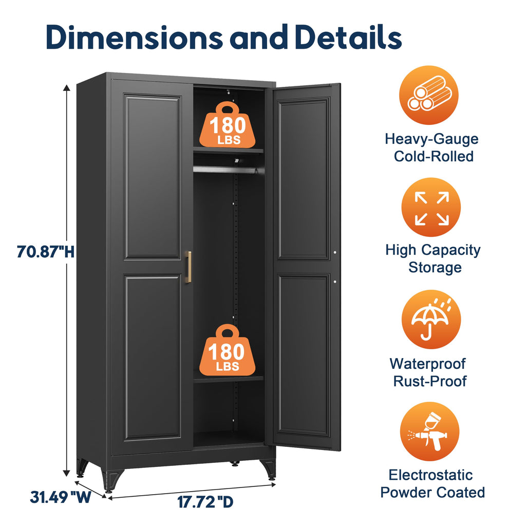 71'' Armoire Wardrobe Closet with Doors,Metal Wardrobe Cabinet