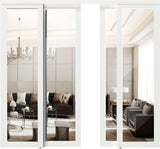 Double Sliding Closet Door, 96" x 80" (Double 48"), One Side Mirror, Complete Set with Hardware, Fin