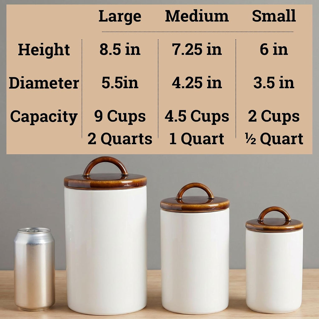 Ceramic Kitchen Canisters for Countertop w/ Airtight Ceramic Lids - Set of 3