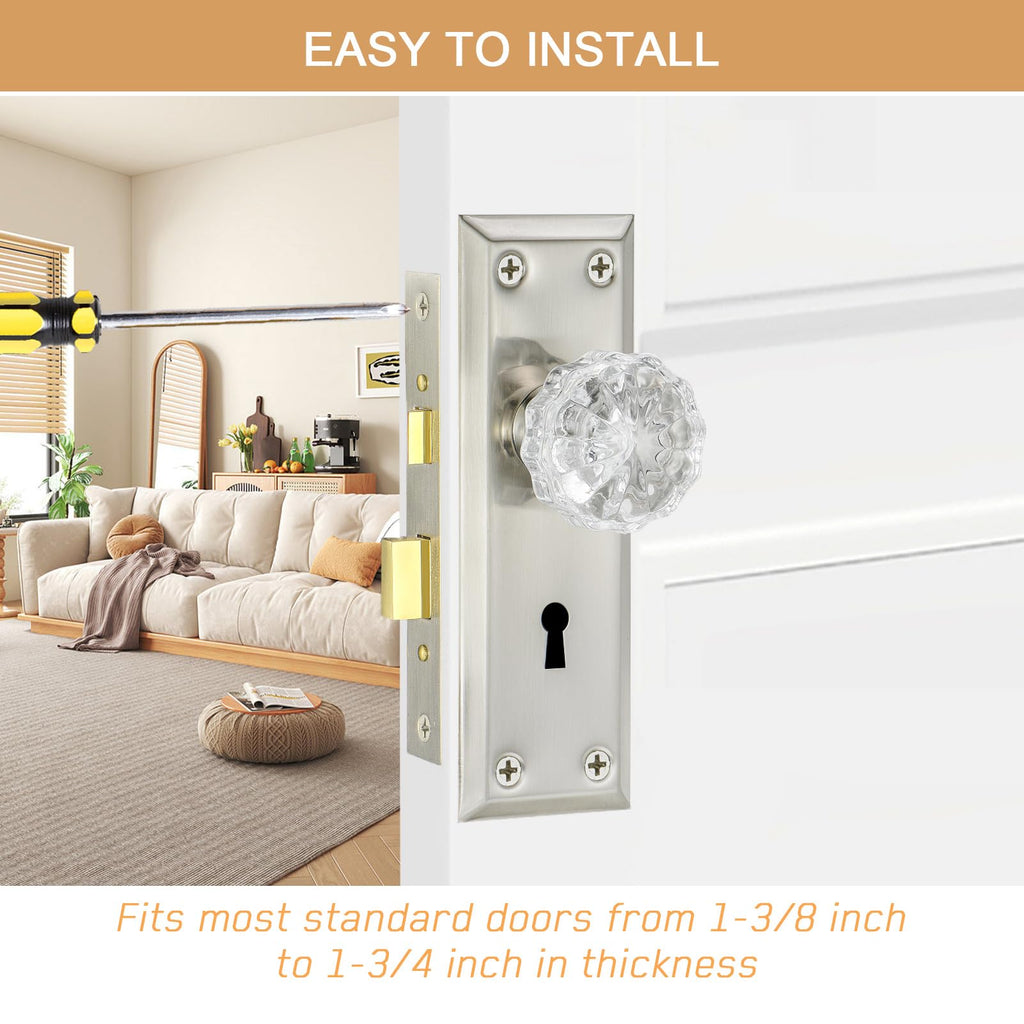 Mortise Lock Set for Interior Door with Crystal Glass Door Knobs
