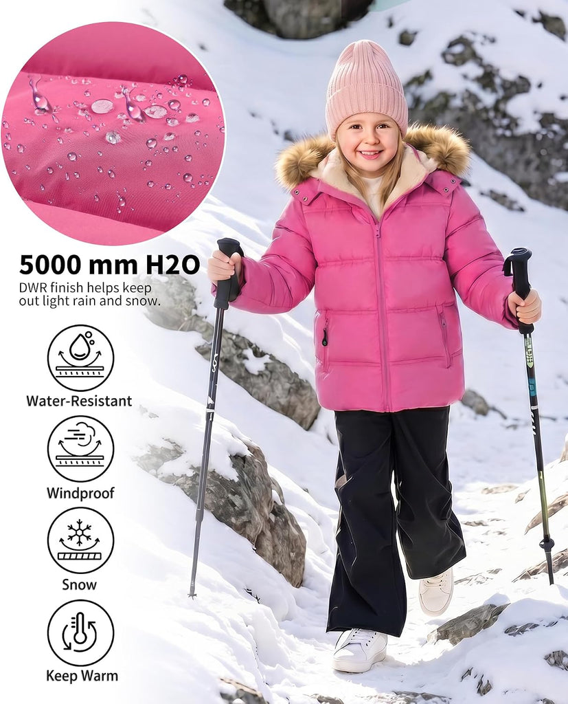 Boy's Girl's Winter Coat Puffer Sherpa Warm Jacket with Detachable Fur Hood