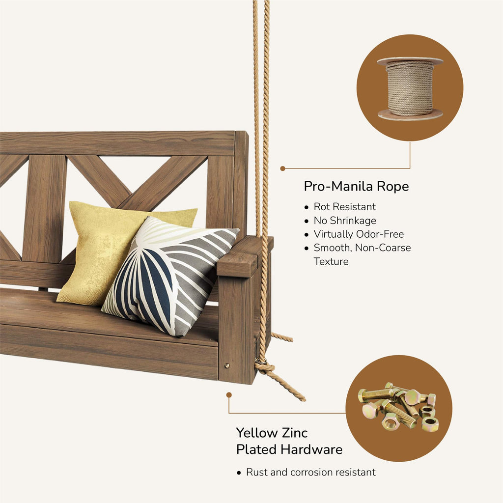 Amish Heavy Duty 700 Lb Farmhouse Porch Swing W/Ropes (5 Foot, Warm Walnut Stain)