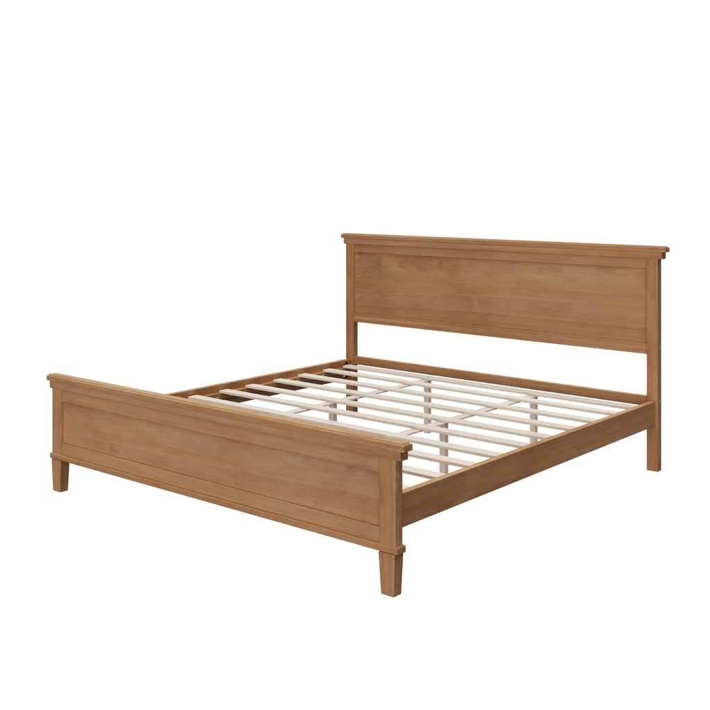 Wood Platform Bed Frame with Headboard, Farmhouse Style