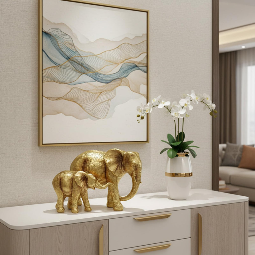 Large Elephant Statue Home Decor Indoor - Mother & Child Sculptures, Luxury Resin Statue Entryway Table Shelf Accent