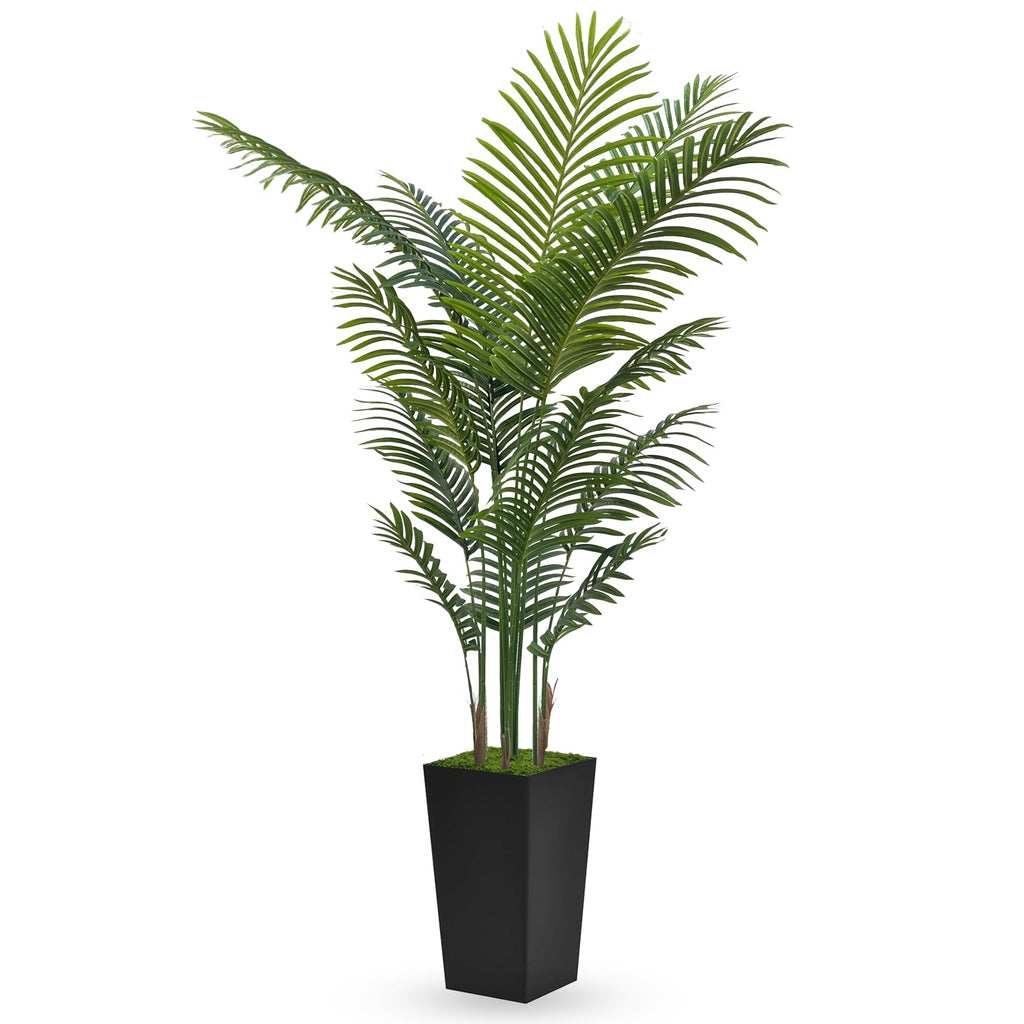 Artificial Palm Tree 6FT - Fake Tree with Black Tall Planter - Faux Tropical Areca Floor Plant in Pot - Artificial