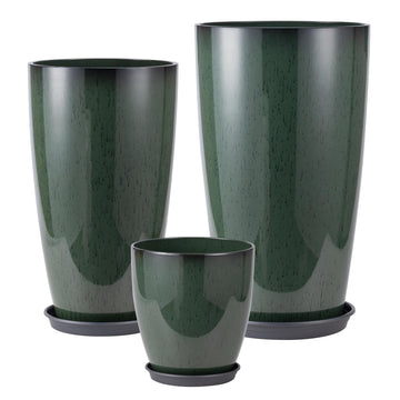 24-21-11 Inch Tall Planters for Outdoor Plants Set of 3 Green