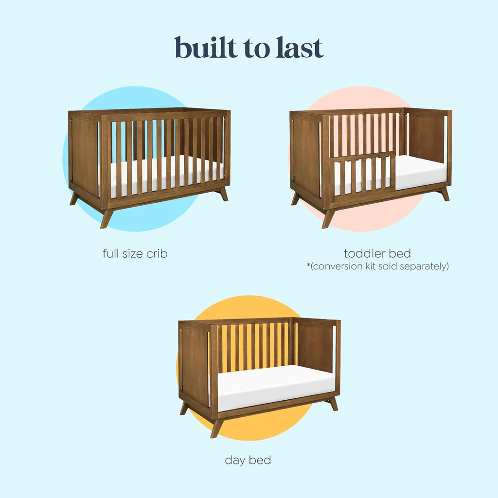 Otto 3-in-1 Convertible Crib in Walnut, Greenguard Gold Certified | Converts to Toddler Bed & Daybed, 4 Adjustable