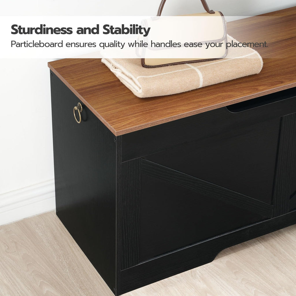Storage Bench, 39.4" Retro Wooden Storage Chest with U-Shaped Cut-Out Pull, Safety Hinge, Supports 330 lb and Easy