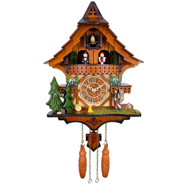 Cuckoo Clock with Rotating Dancers, Black Forest Chalet, Quartz