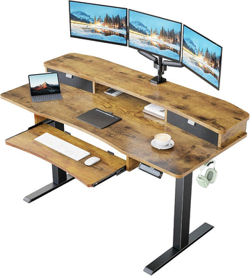 55" x 26" Electric Standing Desk, 2 Drawers & Keyboard Tray, Vintage