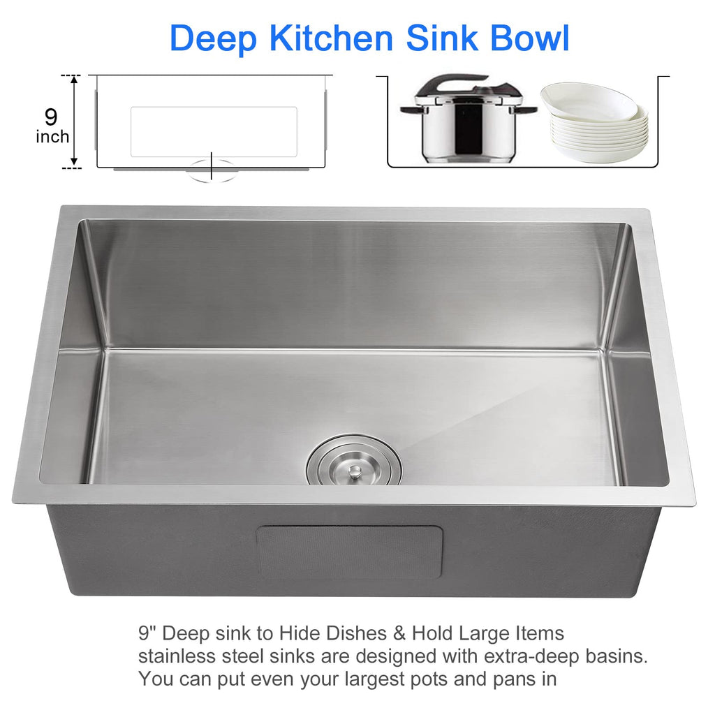 28"x18" Undermount Single Bowl 304 Stainless Steel