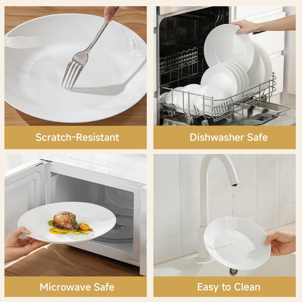 24-Piece Plates and Bowls Set, Glass Dinnerware Sets for 8