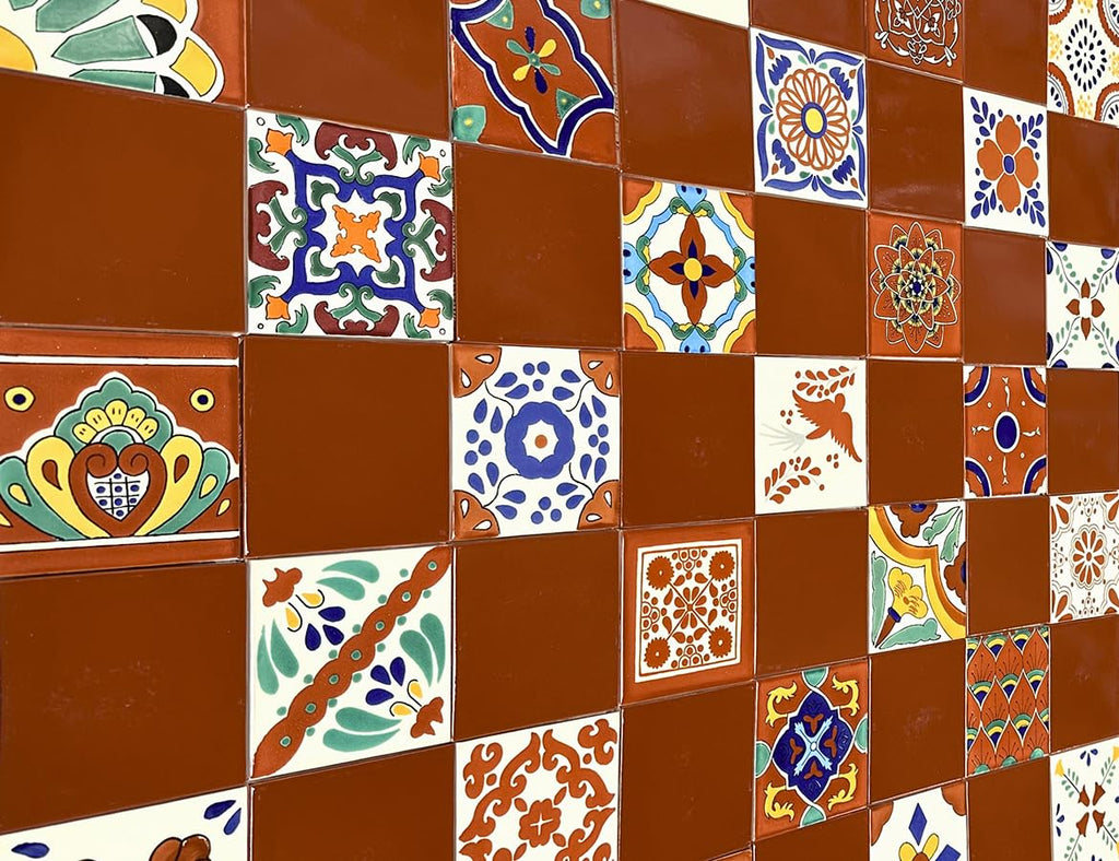 Box of 45-41⁄4 x 41⁄4 Terra Cotta Damasco - Talavera Mexican Ceramic Tiles