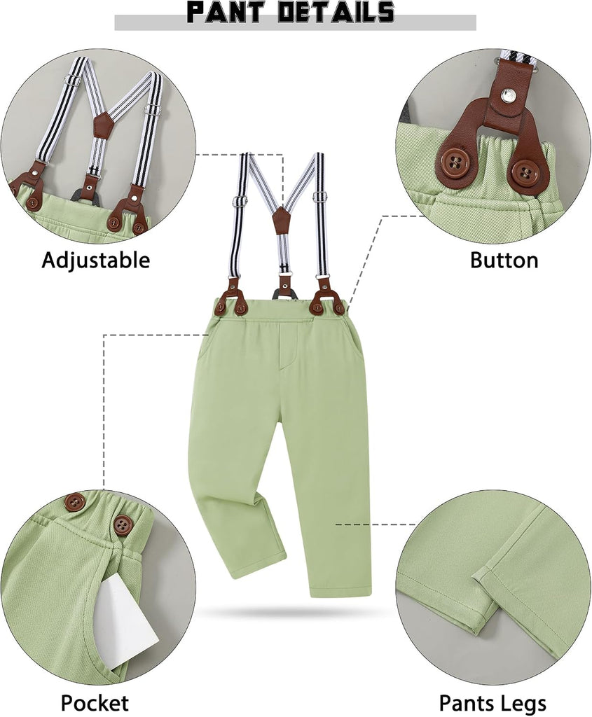 Toddler Boy Clothes Suit Wedding Outfit Boys Dress Shirt+Bowtie+Suspender Pants, Kids Gentleman Formal Set