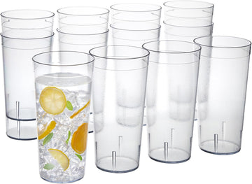 Cafe Plastic Reusable Tumblers (Set of 12) 32-Ounce Iced-Tea Cups Clear | Value Set of Restaurant Style Drinking