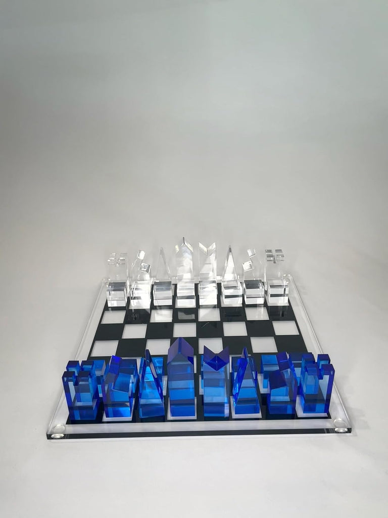 Luxury Acrylic Chess Set, Sophisticated Stylish Design, Multiple Colors Available (Clear/Blue-Azure)