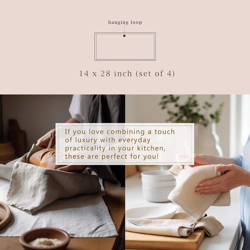 100% French Linen Tea Towels 14 x 28 Inch (Set of 4,Navy) | Soft Durable&Quick Dry Pure Linen Dish and Hand Towels
