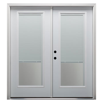 Fiberglass Smooth, Primed, Right Hand In-Swing, Exterior Prehung Door, Internal Blinds Full Lite, 72"x80"