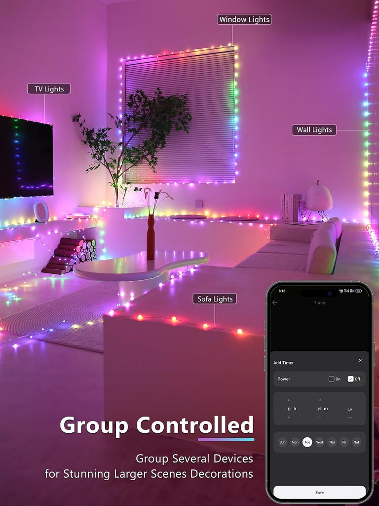 Smart RGB Fairy Lights, 33 ft 100 LED Compatible with Alexa/Google Home