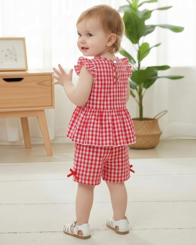 Toddler Baby Girl Summer Clothes Cotton Ruffled Sleeve Shirt Tops and Shorts Set Outfits