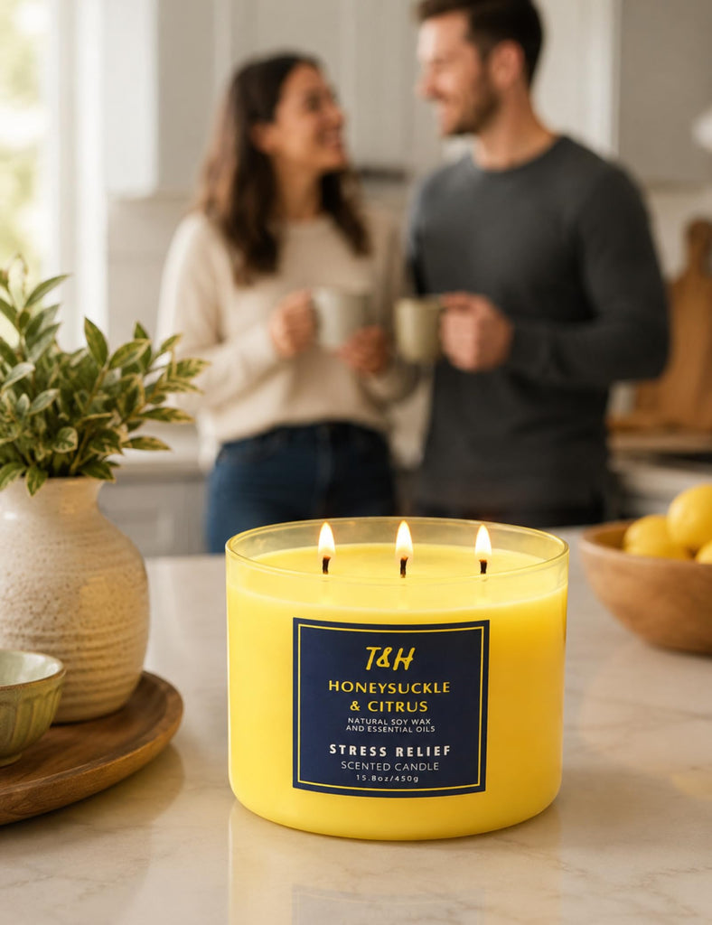 Honeysuckle Citrus Scented Soy Candle, Large 3-Wick Candle 15.8 oz